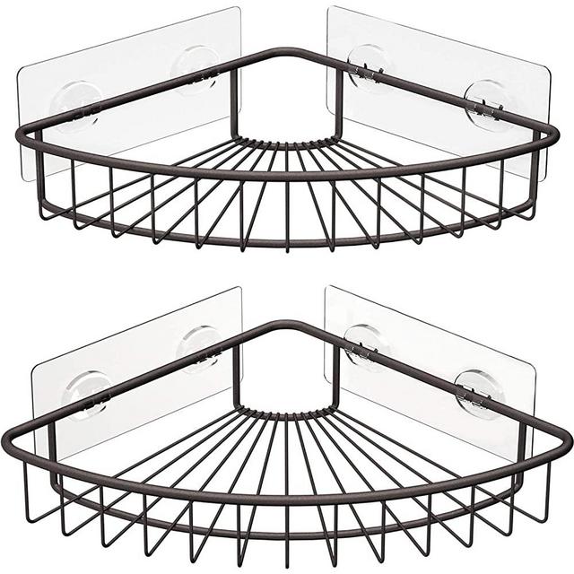 SMARTAKE 2-Pack Corner Shower Caddy, SUS304 Stainless Steel, Wall Mounted Bathroom Shelf with Adhesive, Storage Organizer for Toilet, Dorm and Kitchen (Bronze)