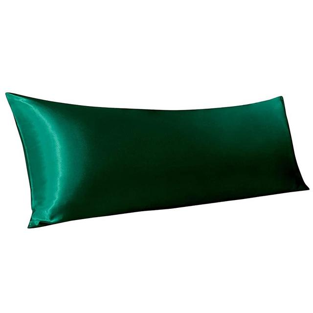 FLXXIE 1 Pack Satin Pillowcase for Hair and Skin, Luxury Soft Body (20 x 54 Inches) Silky Pillow Case with Envelope Closure, Dark Green