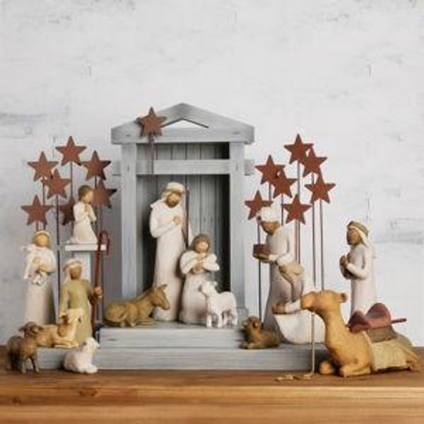 Nativity Deluxe plus Metal Stars and Zampognaro, 17-piece Set