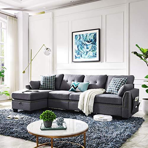 HONBAY Reversible Sectional Sofa Couch for Living Room L-Shape Sofa Couch 4-seat Sofas Sectional for Apartment Dark Grey