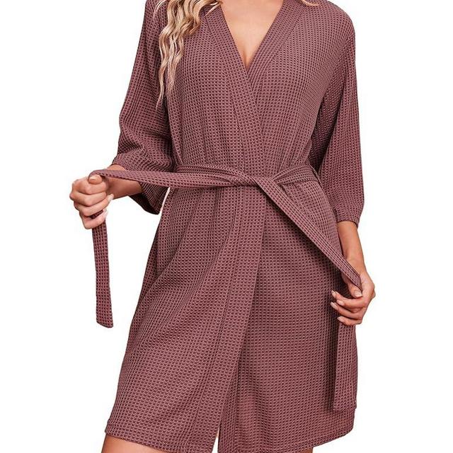 Ekouaer Robes for Women Waffle Knit Bathrobe Soft Lightweight Knee Length Loungewear S-XXL