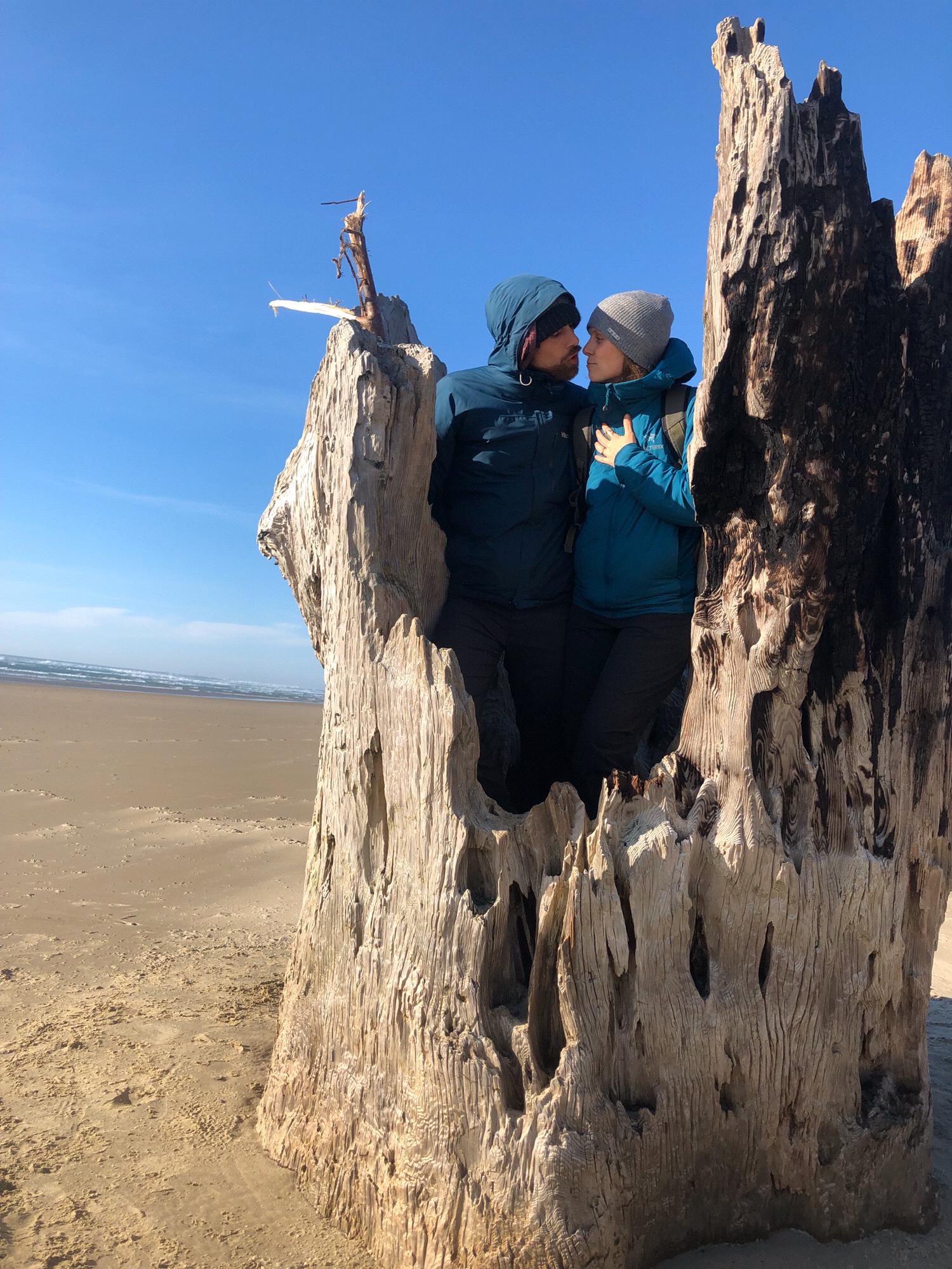 Big Stump—we got engaged inside this stump as the ocean crashed around it. One of our most special and favorite places to be!