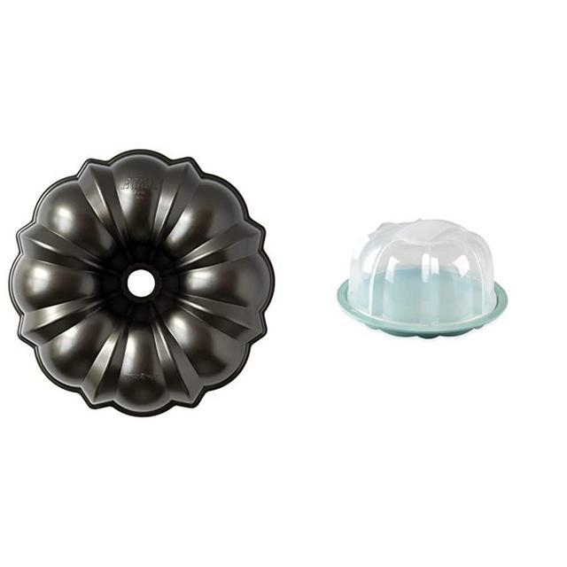 Nordic Ware Pro Cast Original Bundt Pan, 12 Cup, Grey & Translucent Bundt Cake Keeper