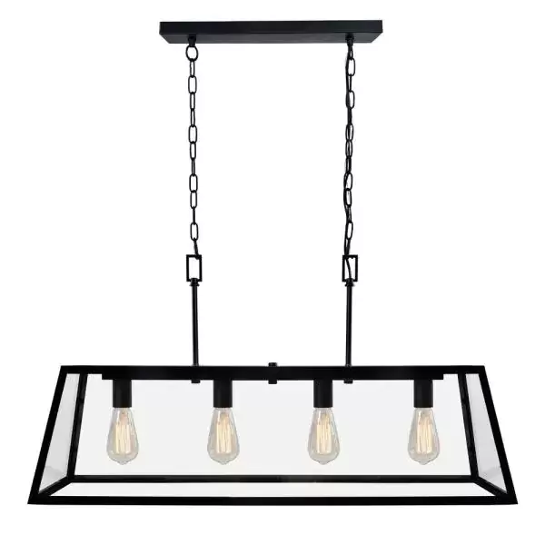 4-Light Matte Black Kitchen Island Light Chandelier with Clear Glass Shade