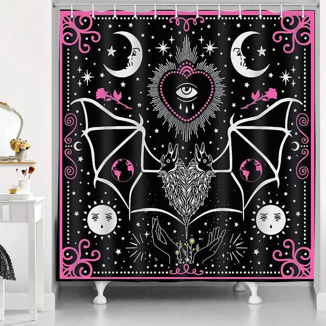 RHDORH Tarot Shower Curtain Hamsa Palmistry Bat Pink Lace Mysterious Style Polyester Fabric Decor Bath Curtain Set with Hooks 72x72In YLWHDO57