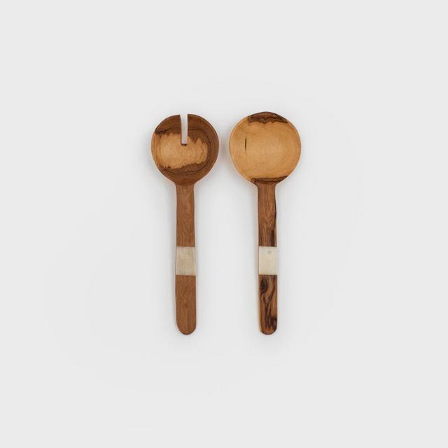 Wild Olive Wood with Bone Inlay Salad Server