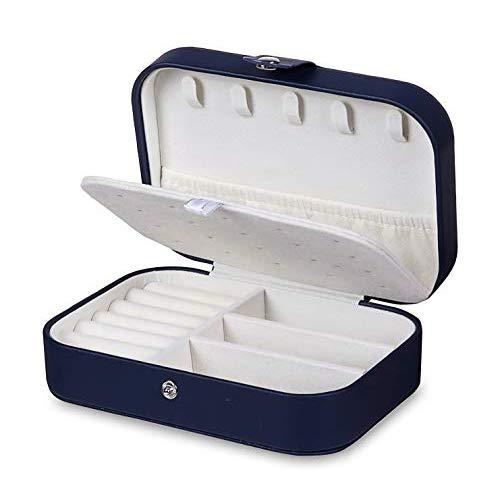 misaya Travel Jewelry Case Box - Women PU Leather 2 Layer Jewelry Organizer Holder for Necklace Earring Rings, Navy Blue