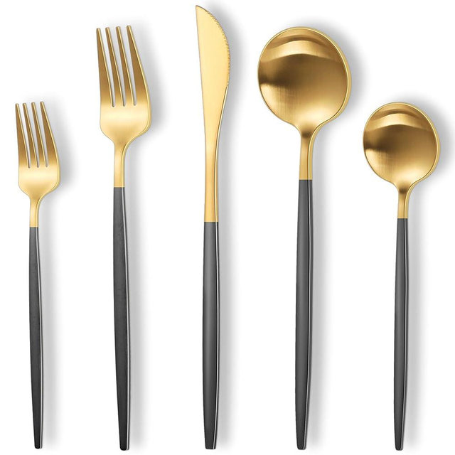 Joincook Matte Black Gold Silverware Set,30 Piece Stainless Steel Modern Flatware Set,Brushed Cutlery Set Service for 6,Satin Finish Utensils Set,Home Kitchen and Restaurant,Dishwasher Safe