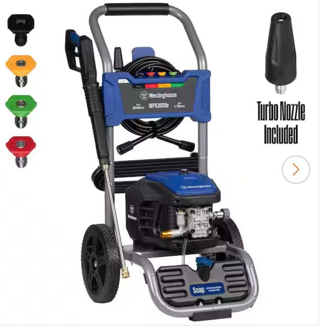 3000 PSI 1.76 GPM 13 Amp Cold Water Electric Powered Pressure Washer with Turbo Nozzle and 5-Quick Connect Tips