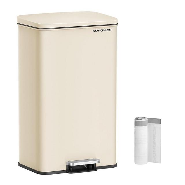 SONGMICS Kitchen Trash Can, 10.5 Gallon (40 L) Garbage Can, Large Step Trash Bin with Lid, Stainless Steel, Soft Close, 15 Trash Bags Included, Sand Beige ULTB540A01