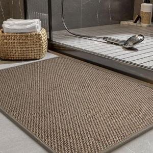 PADOOR Non-Slip Bath-Mats, Rubber-Backing Braided Absorbent Bathroom Mat Machine Washable Thin Bathroom Rugs Fit Under Door Quick Dry Bath Rugs for Floor, 17''x24'' Brown