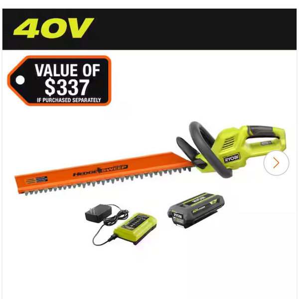 RYOBI 40V 24 in. Cordless Battery Hedge Trimmer with 2.0 Ah Battery and Charger RY40HG01K