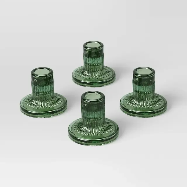 4pc Glass Taper Candle Holder Green - Room Essentials™