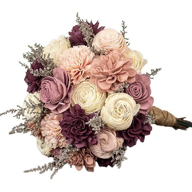 Sola Wood Flowers Blushing Beauty Bouquet for Wedding Birthday Anniversary Home Décor Gift 9.5" - 11.5" Dia and 11.5" - 13.5" Ht Large