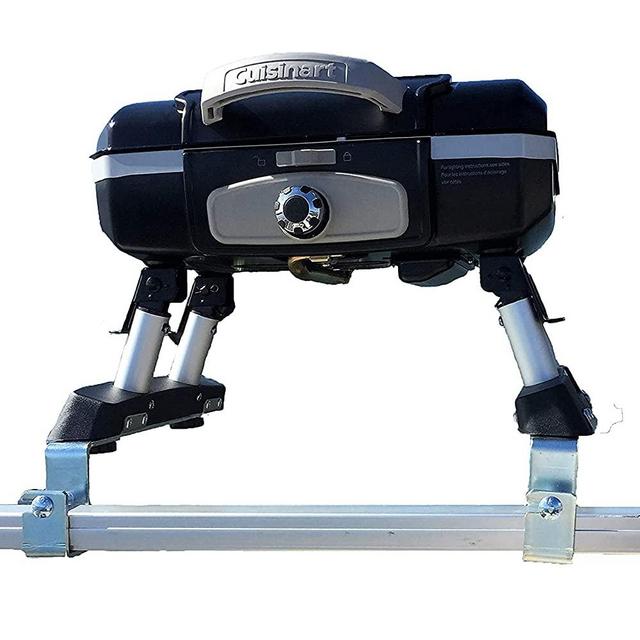 Cuisinart Grill Modified for Pontoon Boat with Arnall's Stainless Grill Bracket Set BLACK