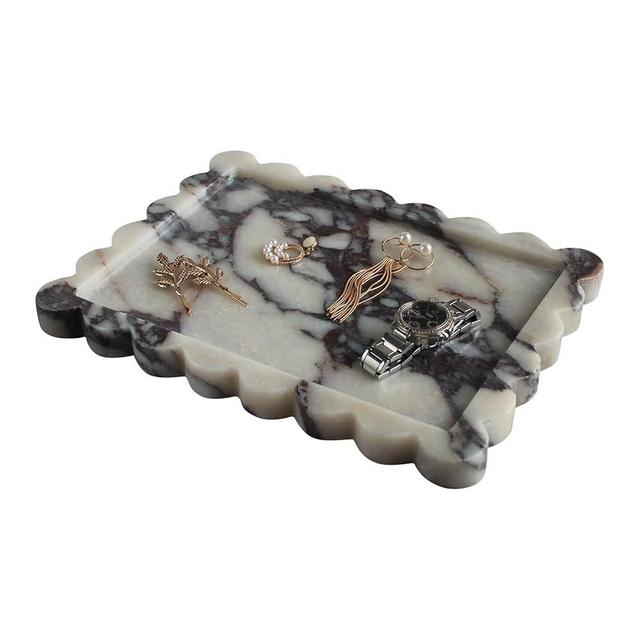 Natural Luxury Scalloped Marble Tray 10.8"x8", Rectangle Vanity Tray for Bathroom Kitchen Counter, Decorative Tray for Dresser Home Decor (calacutta Purple)