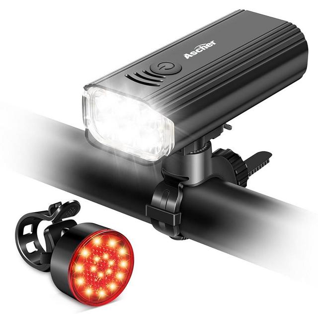 Ascher USB Rechargeable Bike Light Front and Back, Super Bright 1000 Lumens Bicycle Headlight and Compact Tail Light, 4 Light Modes, Large Capacity Battery Bike Lights for Night Riding Road Mountain