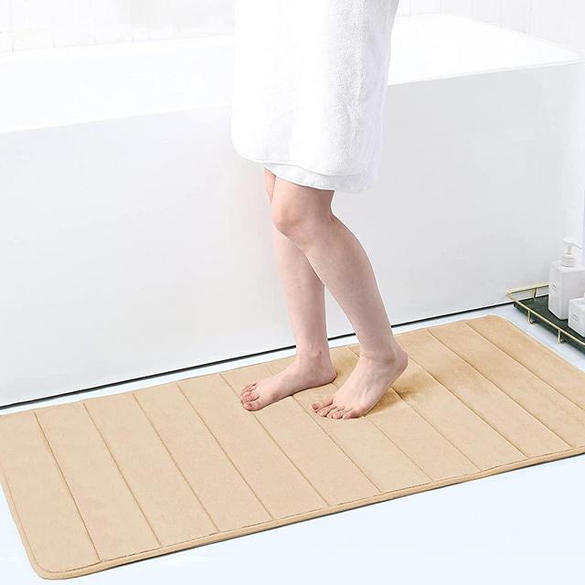 Buganda Memory Foam Soft Bath Mats - Non Slip Absorbent Bathroom Rugs Rubber Back Runner Mat for Bathroom Floors 24" x 47", Beige