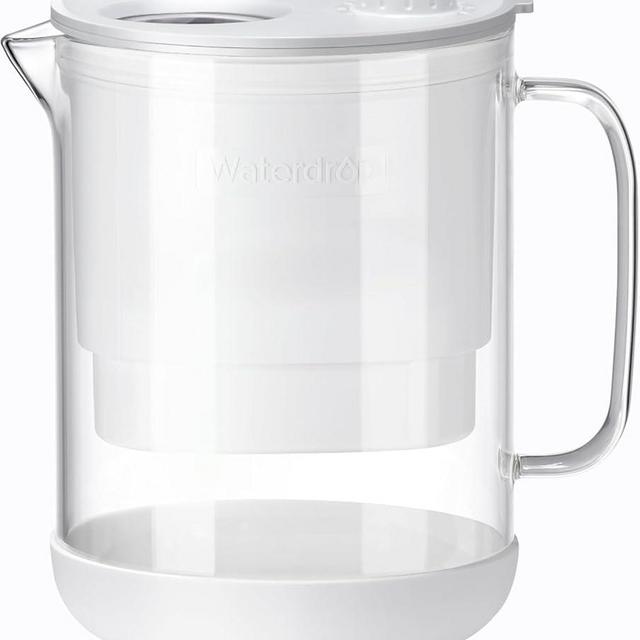 Waterdrop Glass Water Filter Pitcher with 1 Filter, Eco-Friendly, with NSF 53&42&372 Certified Filter, 7-Cup, Reduces PFOA/PFOS, Chlorine, Cadmium, Copper, Mercury, White