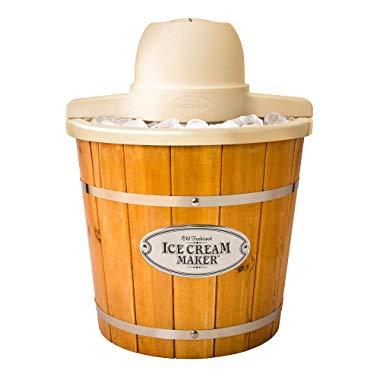 Nostalgia WICM4L Electric Ice Cream Maker Makes 4-Quarts, Frozen Yogurt, Gelato in Minutes, Made from Real, Light Wood