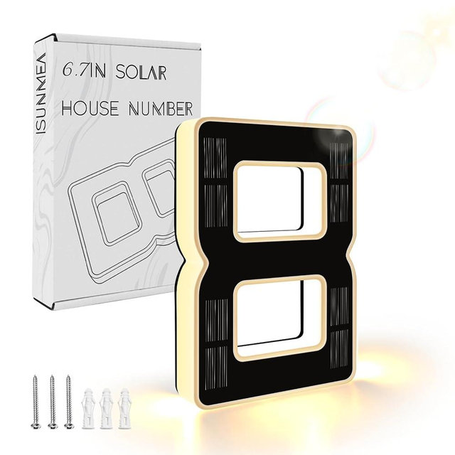ISUNMEA 6.7 Inch Solar Lighted House Numbers for Outside, Light Up Waterproof LED Address Signs for Houses, Backlit Illuminated Exterior Modern House Numbers Light (8-Black, 6.75IN)