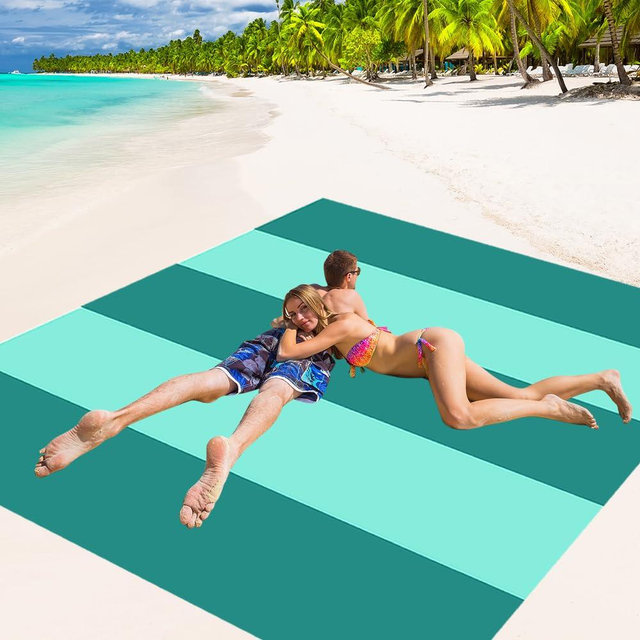 WIWIGO Beach Blanket Waterproof Sandproof Beach Mat 79" X 83" /10'x9'for 2-8 Adults Quick Drying Outdoor Picnic Mat Beach Accessories for Travel, Camping, Hiking