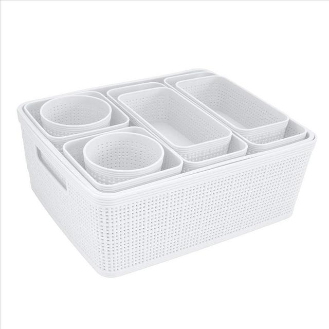 Simplify 10 Piece Organizing Set | Multiple Size Bins | Multipurpose | Office | Desk | Dorm | Bathroom | Storage Basket | Small Items | Accessories | White