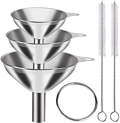3 in 1 Metal Small Funnels for Filling Bottles Stainless Steel Small Kitchen Funnel Set for Transferring Essential Oils Liquid Fluid Spice Dry Ingredients Powder, Durable and Dishwasher Safe