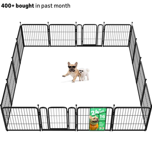 FXW Rollick Unleashed Dog Playpen for Indoor, Yard, RV Camping, 24 inch 16 Panels for Small and Puppy Dogs, Black│Patented