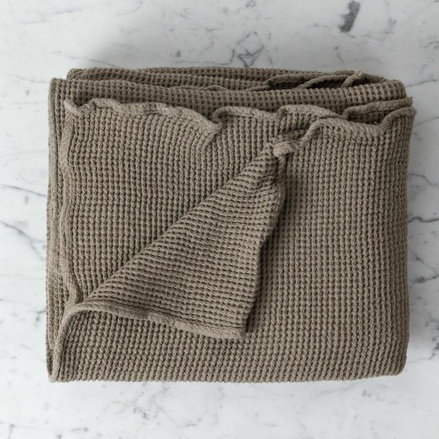 Washed French Linen + Cotton Thermal Waffle Bath Towel - Mouse Back Grey - 40 x 62"