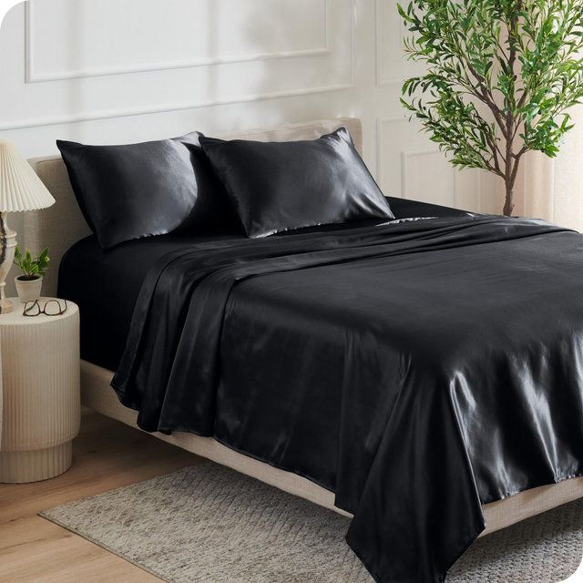 King Black Satin Sheet Set by Bare Home