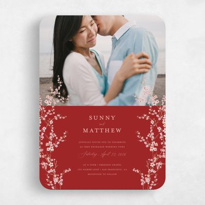 Red Rounded Wedding Invitation - Sakura Photo