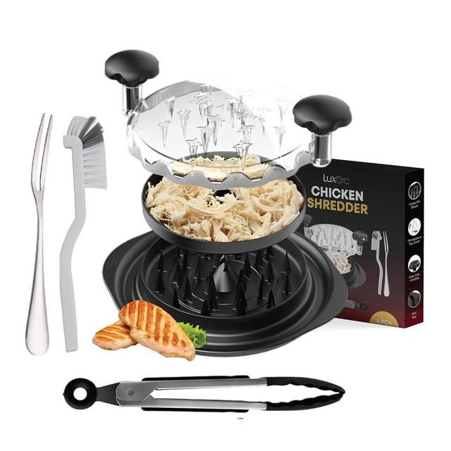 Large Chicken Breast Shredder Tool Twist with Cleaning Brush, Tong & Fork- Chicken Grinder-Manual Meat Shredder Tool, Strong Anti-Slip Grip, Ergonomic Handle, BPA Free, Suitable for Pork Beef Chicken
