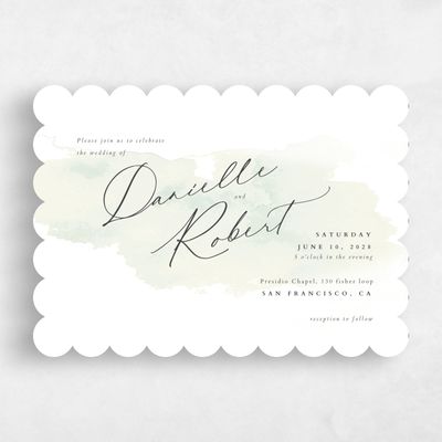 Green Scalloped Wedding Invitation - Lombok Landscape