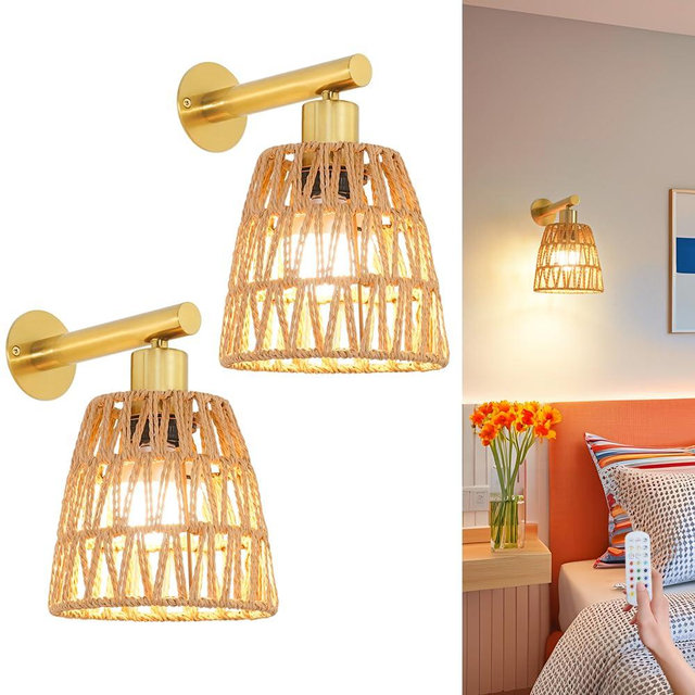 Battery Operated Wall Sconce Set of 2, Gold Battery Wall Sconces, USB Rechargeable Wall Lights with 2500mAh Dimmable Bulbs and Remote, RGB 15 Colors Wireless Wall Lamps for Bedroom Living Room Hallway
