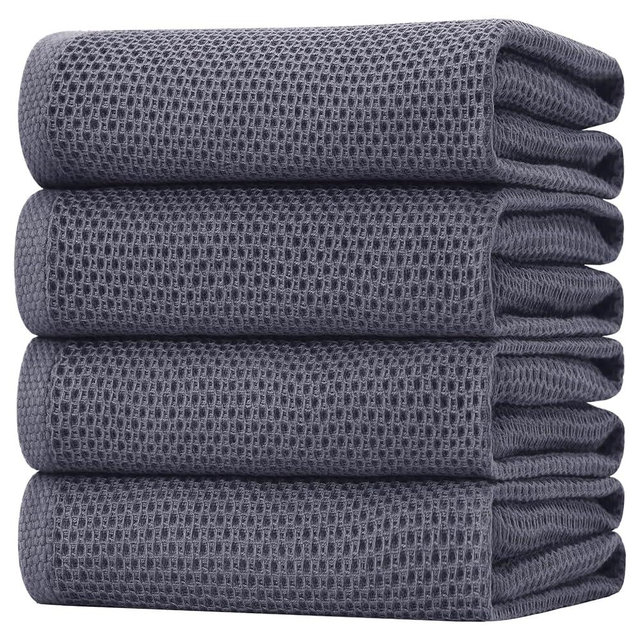 Homaxy 100% Cotton Oversized Waffle Weave Kitchen Dish Towels, Ultra Soft Absorbent Quick Drying Cleaning Towel, 20 x 28 Inches, 4-Pack, Dark Grey