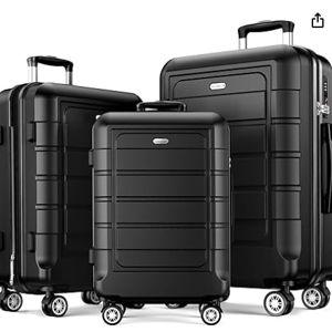 SHOWKOO Luggage Sets Expandable PC+ABS Durable Suitcase Double Wheels TSA Lock 3pcs Black