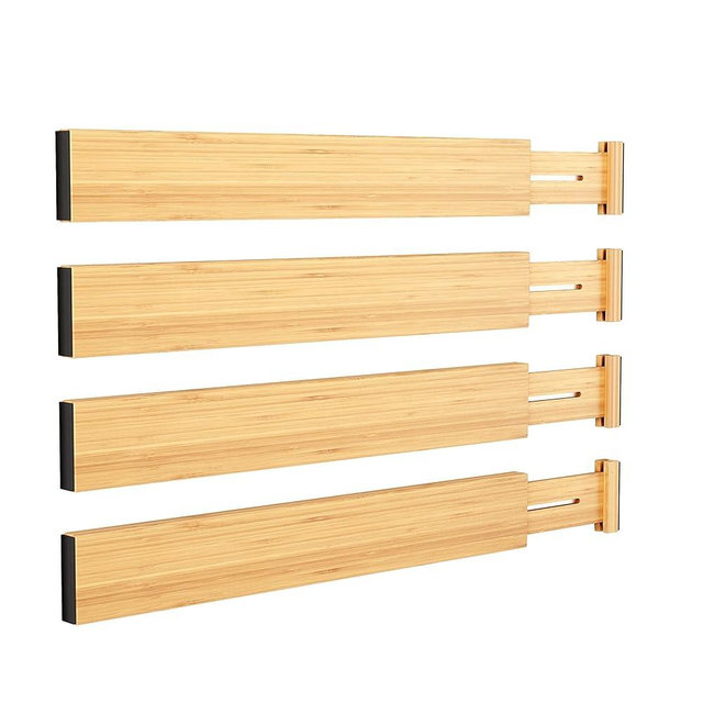 BAMEOS Drawer Divider,Expandable Bamboo Separators Adjustable Utensil Knife Fork Tool Kitchen Organizer, Clothes Fabric Drawer Organizer In Bathroom Bedroom Office, Cabinet Dresser Organizer 4-pack
