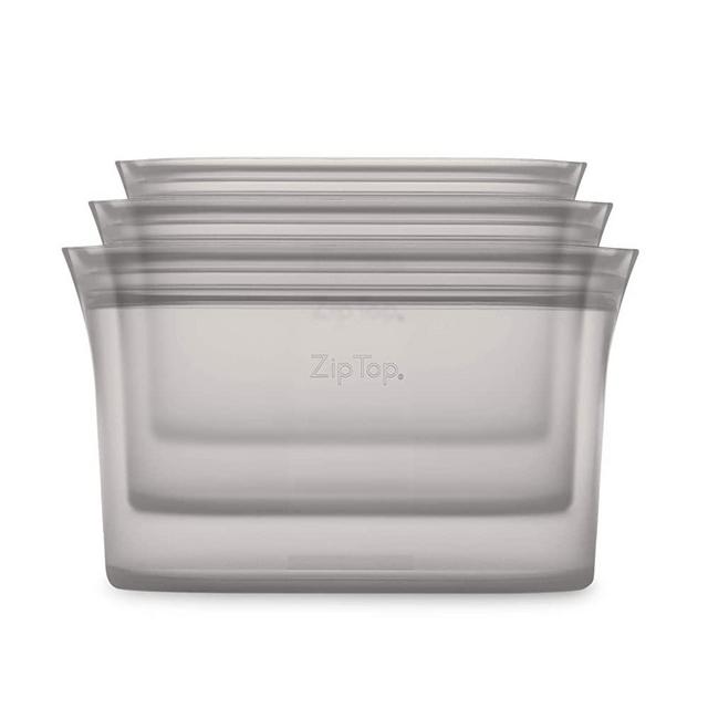 Zip Top Reusable 100% Platinum Silicone Containers - 3 Dish Set - Gray
