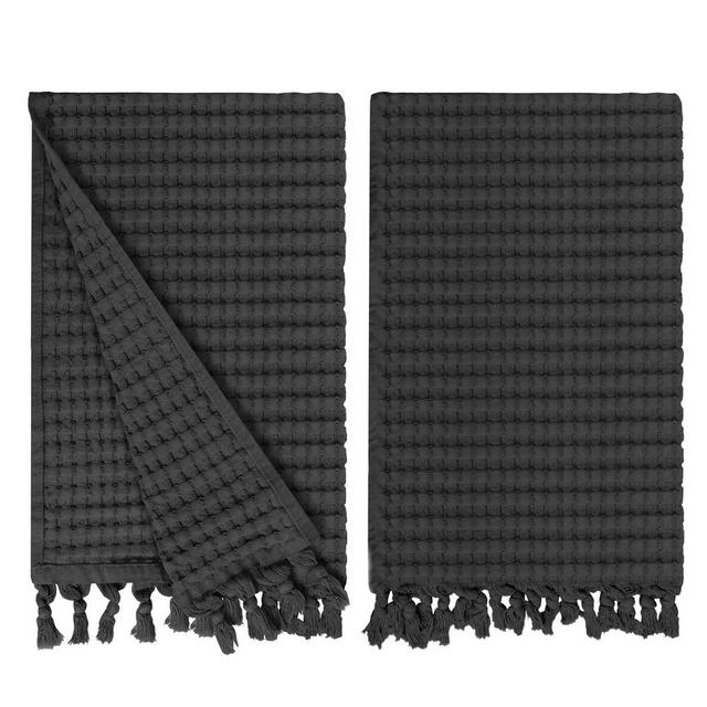 GILDEN TREE Decorative Waffle Hand Towels for Bathroom, Quick Drying Fingertip Towel, 2 Pack, Modern Style (Faded Black)
