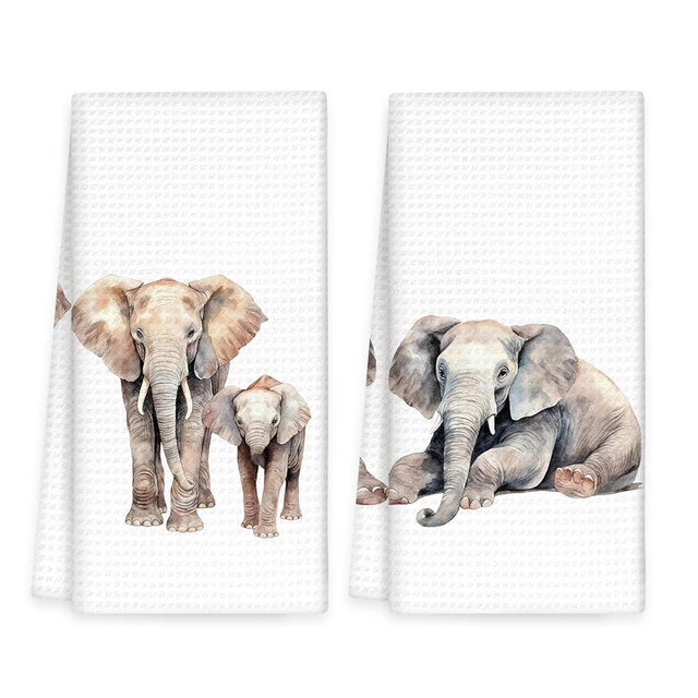 OINDADE Funny Elephant Gifts Hand Towels Set of 2, Elephant Decor Kitchen Towels, Jungle Elephants Nursery Decorative Dish Tea Towel for Kitchen, Gifts for Elephants Lovers Bathroom Decor, 16x24In