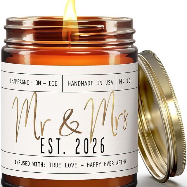 Wedding Gifts for Couples 2026, Bridal Shower Gifts from Bride - 'Mr and Mrs Est. 2026 Candle, w/Champagne on Ice I Wedding Shower for Newlyweds I 50Hr Burn, USA Made
