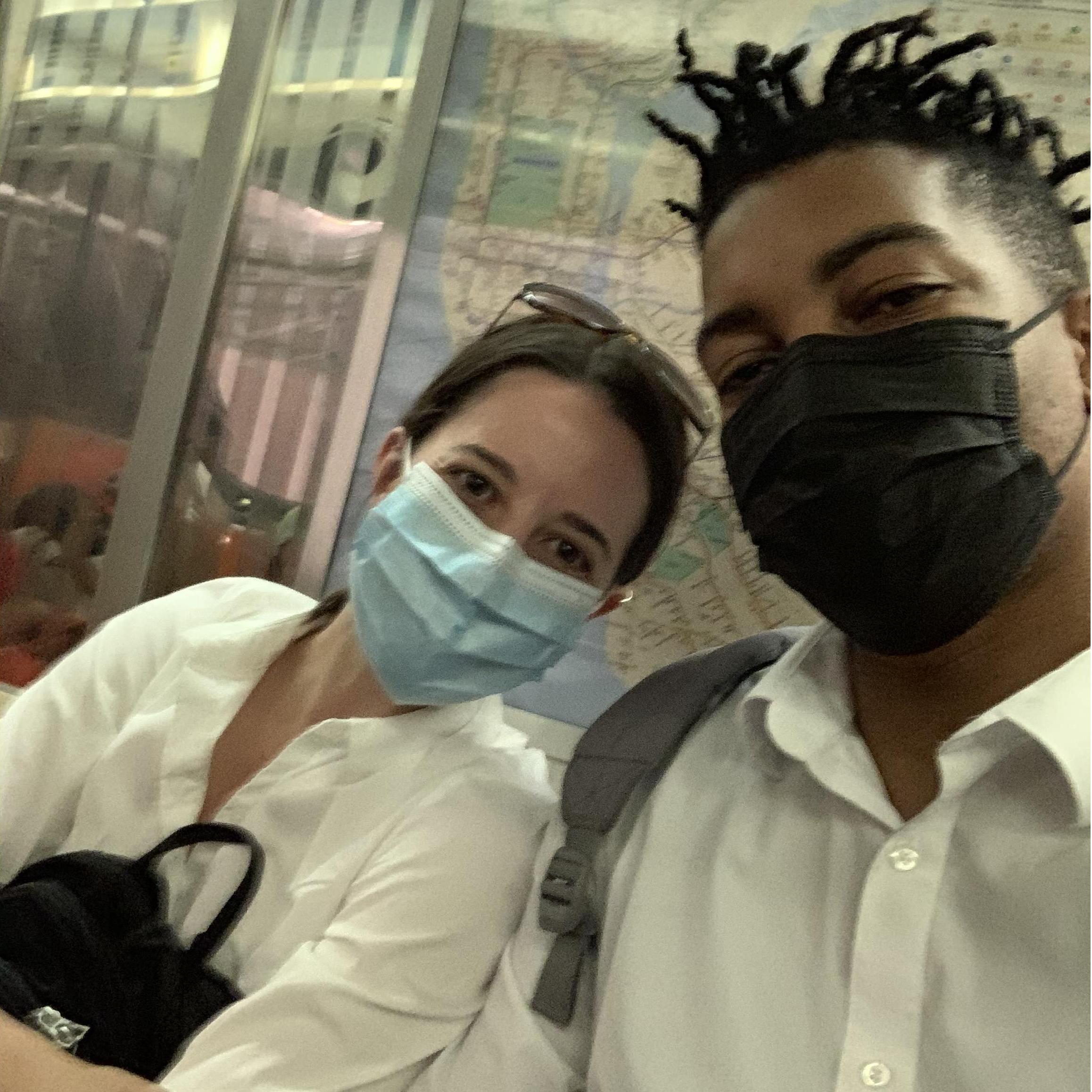 Commuting together to bartend, Summer 2021