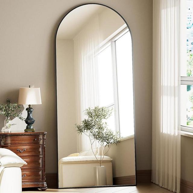 WISSMIELS Full Body Mirror 26x71 inch Arched Full Length Mirror with Stand Aluminum Wall Mounted Hanging or Leaning Standing Mirrors,Black