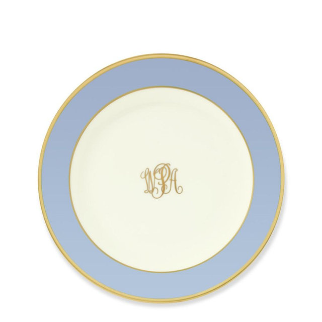 Pickard Monogrammed Bread & Butter Plate, Gold Rim, Blue