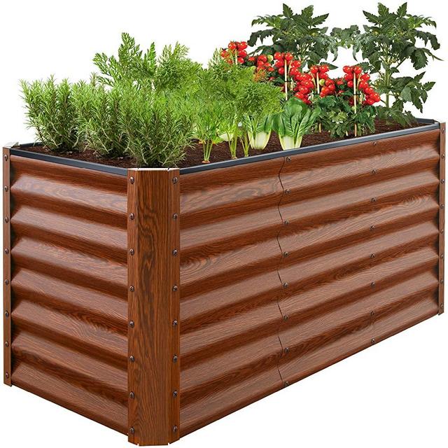 Best Choice Products 4x2x2ft Outdoor Metal Raised Garden Bed, Deep Root Planter Box for Vegetables, Flowers, Herbs, and Succulents w/ 119 Gallon Capacity - Wood Grain