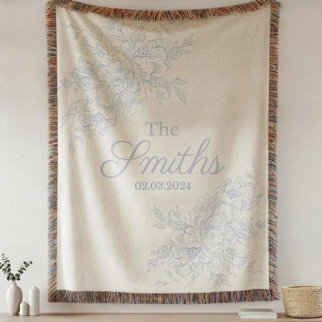 Personalized Wedding Blanket – Custom Family Name & Date | Woven Throw for Couples, Bridal Shower, Engagement, or Anniversary Gift