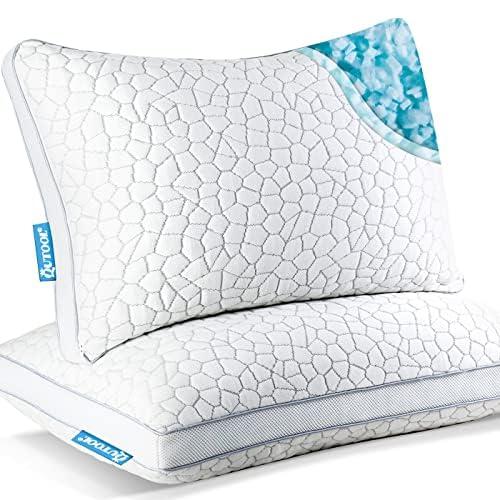 Shredded Memory Foam Pillows 2 Pack, Cooling Gel Pillows for Sleeping, Bamboo Pillows King Size Set of 2, Adjustable Pillows for Side Stomach and Back Sleepers Luxury Bed Pillow with Washable Cover