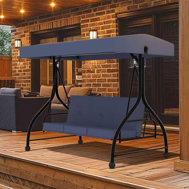 VEIKOUS 3-Person Metal Outdoor Patio Swing Chair with Convertible Canopy and Cushion, Navy Blue PG0210-14BU-P