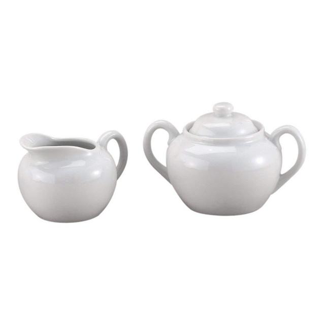 HIC Classic Porcelain Sugar and Creamer Set for Coffee and Tea, White Porcelain Pitcher and Sugar Bowl, 6-ounce